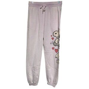 Peanuts Pink Jogger Sweatpants With Snoopy & Hearts Graphic Womens Small